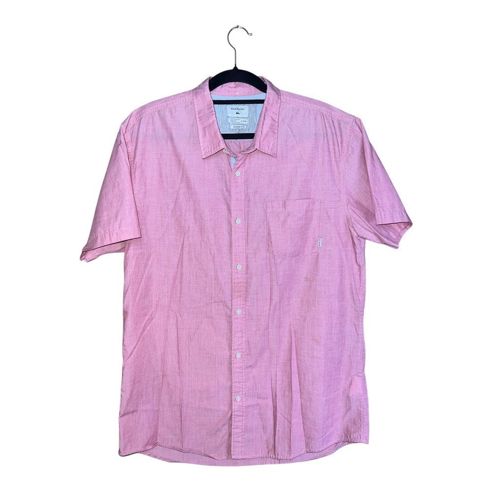 Quiksilver XL Pink Modern Fit‎ Short Sleeve Button Up Shirt Menswear Casual
